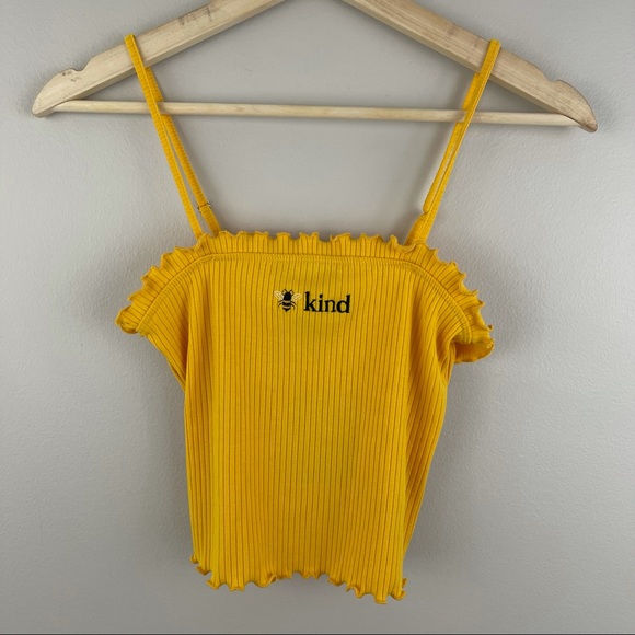FOREVER 21 Yellow Embroidered Bee Kind Lettuce Hem Tube Top Cami Tank NEW - Picture 4 of 12